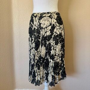 LOFT Black and Cream Floral Midi Skirt